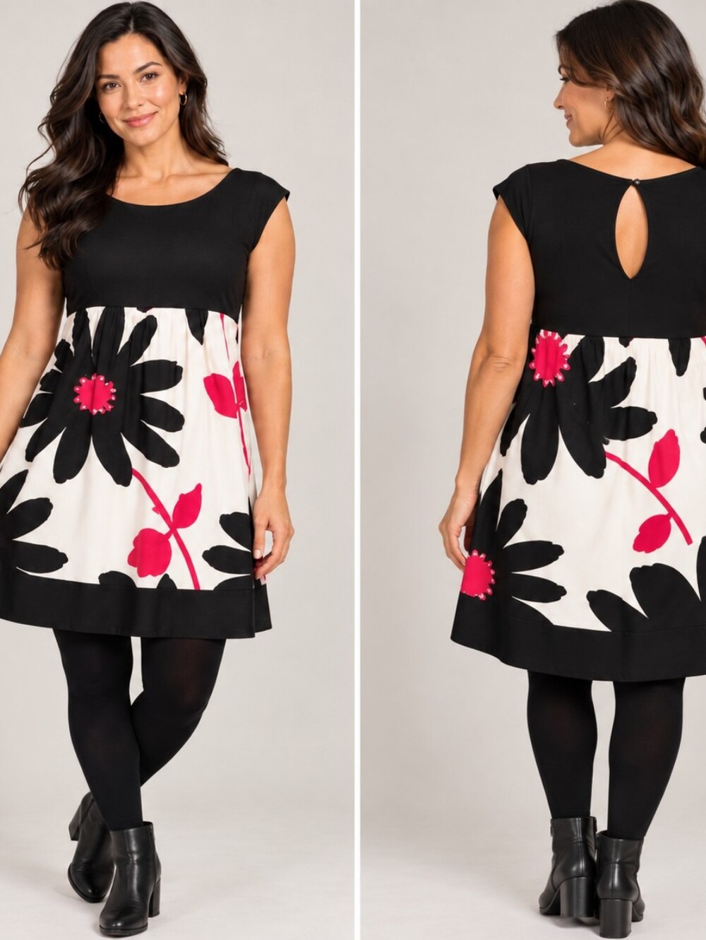 London Times Black White Berry Floral Keyhole Dress NWT 12 A360